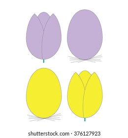 Vector - Easter egg (with nest) and tulip, flat, sharing same shape, size and colors