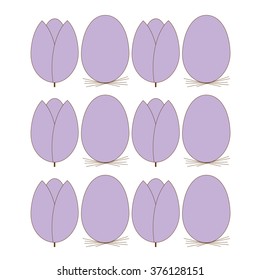 Vector - Easter eggs (6) and flowers-tulips (6), flat. Egg and flower are sharing same shape, size and colors. Easter theme