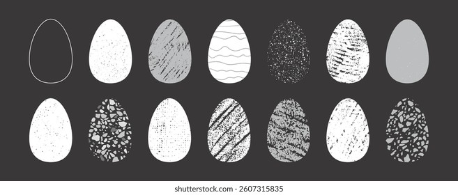 Vector Easter Eggs Abstract Textured Minimalist Set. Modern Grainy Decorative Spring Egg Elements Isolated on White Background