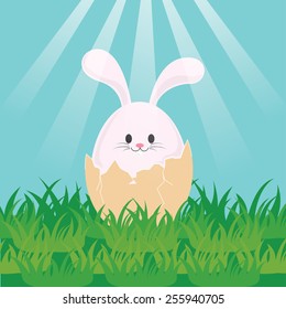 Vector of Easter eggs with cute Easter bunny inside for greeting card or poster background 