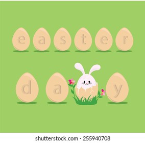 Vector of Easter eggs with cute Easter bunny for greeting card or poster background 