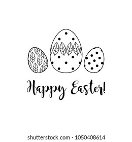 Vector Easter eggs flat outline icon on color Background. Happy Easter greeting card. Hand drawn illustration.