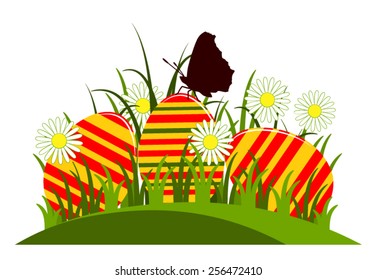 vector easter eggs in grass isolated on white background