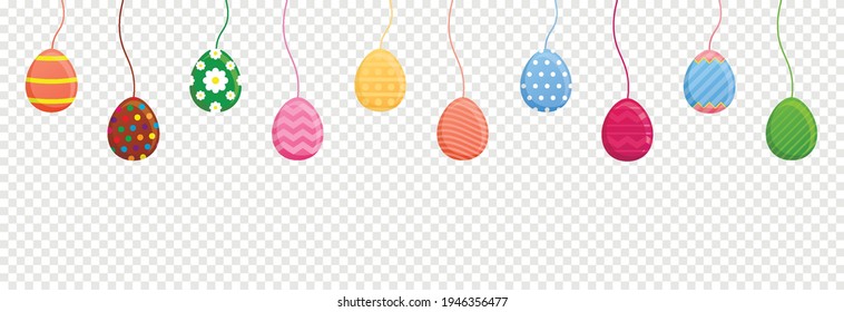 Vector Easter eggs. Painted eggs png. Happy easter, multicolored eggs png.