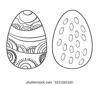 Vector. Easter eggs with patterns and decorations. Outline on a white background. Flat doodle style. Coloring book page for adults and children. For the design of books, posters, prints, sticker packs