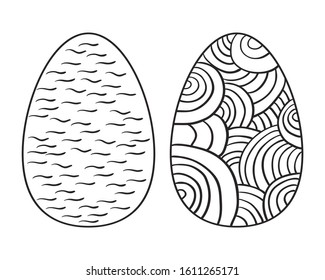 Vector. Easter eggs with patterns and decorations. Outline on a white background. Flat doodle style. Coloring book page for adults and children. For the design of books, posters, prints, sticker packs