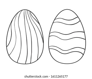 Vector. Easter eggs with patterns and decorations. Outline on a white background. Flat doodle style. Coloring book page for adults and children. For the design of books, posters, prints, sticker packs