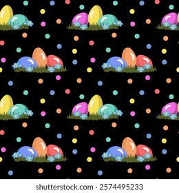 Vector - easter eggs with polka dots seamless pattern.