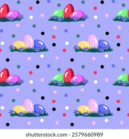 Vector - easter eggs with polka dots seamless pattern.