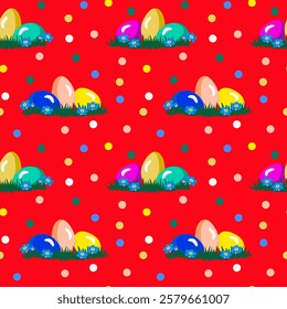 Vector - easter eggs with polka dots seamless pattern.