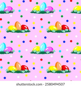 Vector - easter eggs with polka dots seamless pattern.