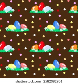 Vector - easter eggs with polka dots seamless pattern.