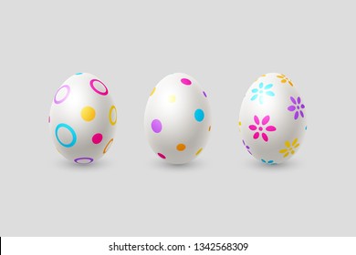 Vector Easter eggs in realistic 3d style. Isolated on white, decorative elements for Easter holiday design.