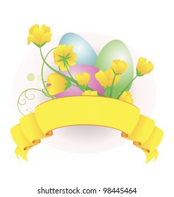 vector Easter eggs and scroll with flowers colorful illustration isolated on white