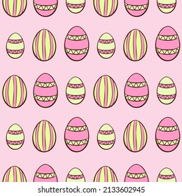 Vector Easter eggs seamless pattern, set of rose and yellow easter eggs, endless paschal pattern on pink background