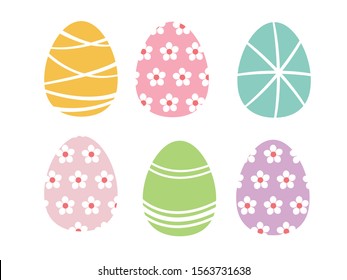 Vector Easter eggs set. Flat style, pastel colours,  floral and line design. 