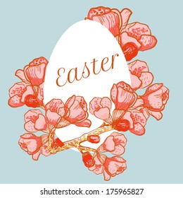 vector easter eggs with spring cherry flowers branch