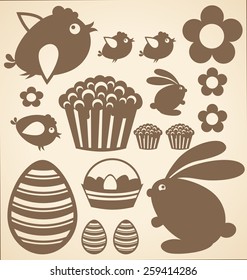 Vector Easter elements rabbit, eggs, cake, chicken