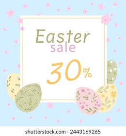 Vector marco de Pascua. Banner de venta. Huevos de Pascua. Estilo dibujado a mano. Elemento de diseño de vacaciones aislado. Fondo floral.