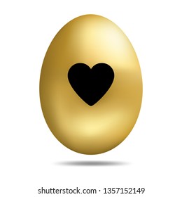 Vector Easter Golden Egg isolated on white background. Colorful Egg with Heart Pattern. Realistic Style. For Greeting Cards, Invitations. Vector illustration for Your Design, Web.