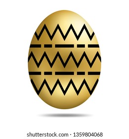 Vector Easter Golden Egg isolated on white background. Colorful Egg with Chevron and Stripes Pattern. Realistic Style. For Greeting Cards, Invitations. Vector illustration for Your Design, Web.