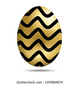 Vector Easter Golden Egg isolated on white background. Colorful Egg with Waves Pattern. Realistic Style. For Greeting Cards, Invitations. Vector illustration for Your Design, Web.