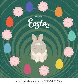 Vector of Easter greeting banner with rabbit,eggs and flowers.