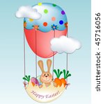 Vector easter greeting card with bunny in balloon gondola
