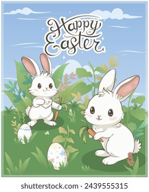 Vector Easter greeting card with Easter bunny