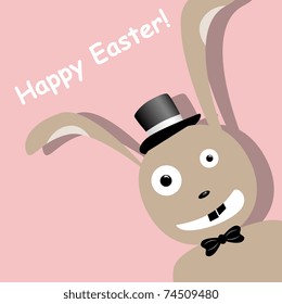 Vector Easter greeting card with rabbit in top hat
