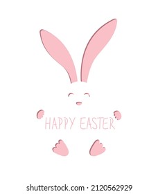 Vector Easter greeting card with simple bunny silhouette. Template for laser cut.