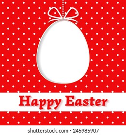 Vector Easter greeting paper card with decorated easter egg for your design on a red background  peas. Happy Easter. Vector illustration. EPS 10 
