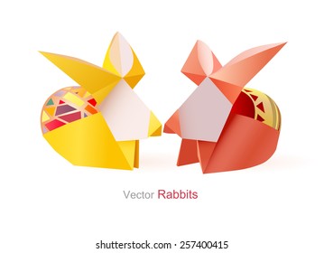 Vector easter handmade bunny rabbits with painted egg on a white background
