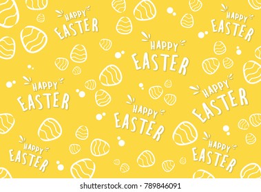 Vector Easter holiday yellow background gentle eggs and white funny texts pattern for wallpaper website wrap printing