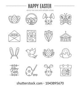 Vector Easter icon set in trendy linear style, with editable stroke