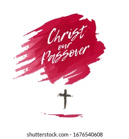 Vektorgrafik Ostergrafik mit der Inschrift Oster unser Christus, Symbole des Leidens von Jesus Christus des Blutes, Kreuz. Platz für Text. Grußkarte, Web-Banner, Einladungsdruck.