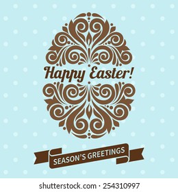 Vector Easter illustration for invitation, congratulation or greeting cards. Ornamental pattern egg with vintage elements and calligraphic inscription: Happy Easter!