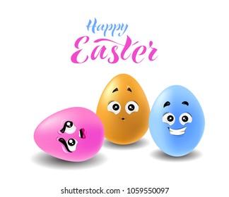 Vector Easter illustration with three funny eggs.
