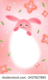 Vector Easter Invitation with Cute Cartoon Rabbit on Pink Gradient Background. Egg Hunt Holiday Poster 