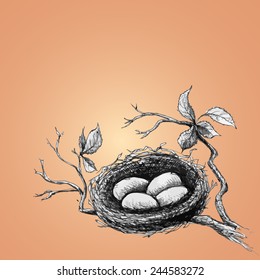 Vector easter nest sketch