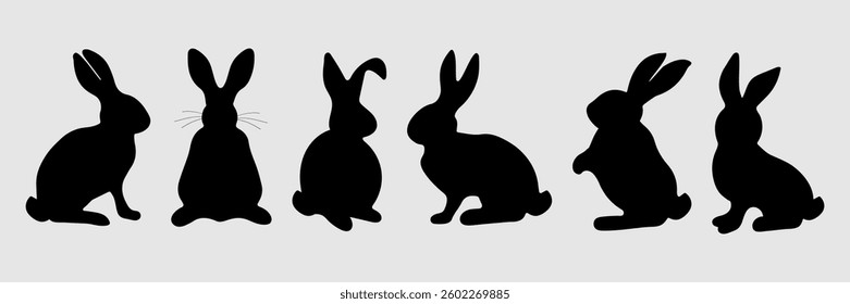 Vector Easter painted rabbit. Spring icons. Easter bunny rabbits in different poses.