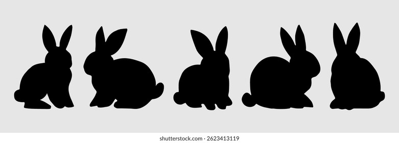 Vector Easter painted rabbit. Spring icons. Easter bunny rabbits in different poses.