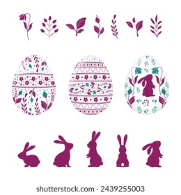 vector easter pattern with bunnies and easter eggs festival icon ostern egg with decoration symbols