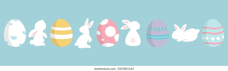 Vector Easter pattern with Easter egg and bunny drawings.easter egg icons and cute rabbits with decoration patterns vector illustration.