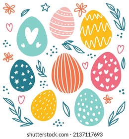Vector Easter pattern with Easter egg drawings