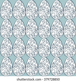 Vector easter pattern. Ornate decorative eggs on blue background. Festive wrapping, textile print, template for web-design and decoration. Vintage wallpaper. Elegant seamless illustration