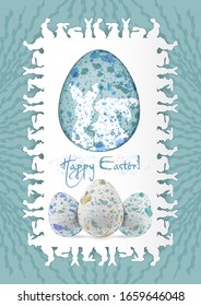 Vector Easter postcard. Bunny frame and eggs.