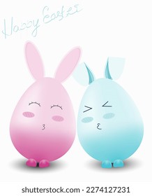 vector easter rabbit egg set. decor elements. kawaii 3D style. Happy holiday greeting card template design element