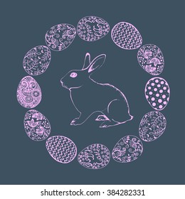 vector easter rabbit and easter eggs 