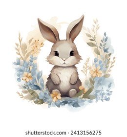 Vector easter rabbit with flowers